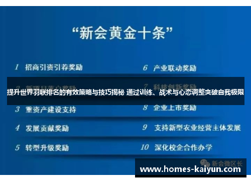 提升世界羽联排名的有效策略与技巧揭秘 通过训练、战术与心态调整突破自我极限
