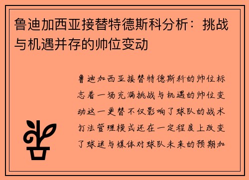 鲁迪加西亚接替特德斯科分析：挑战与机遇并存的帅位变动